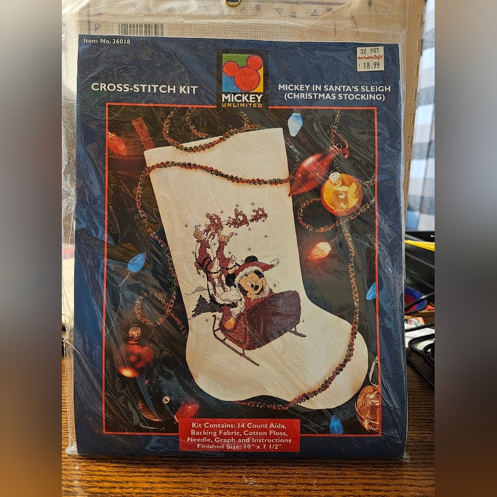 Mickey In Santa's Sleigh Christmas Stocking Counted Cross Stitch New Unopened